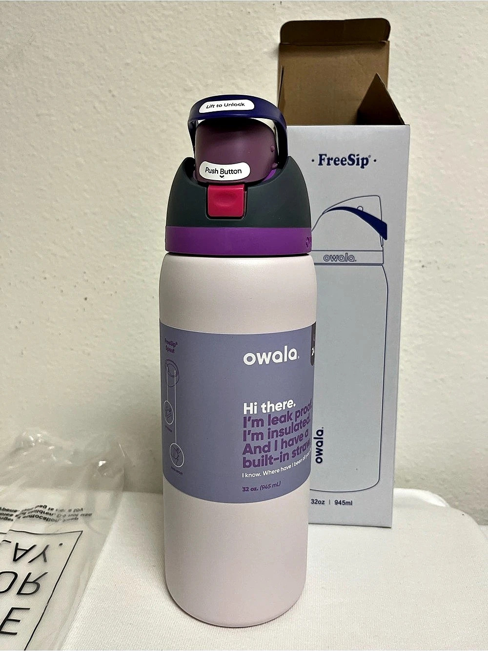 Owala FreeSip 24 oz Water Bottle  light Purple NWT
